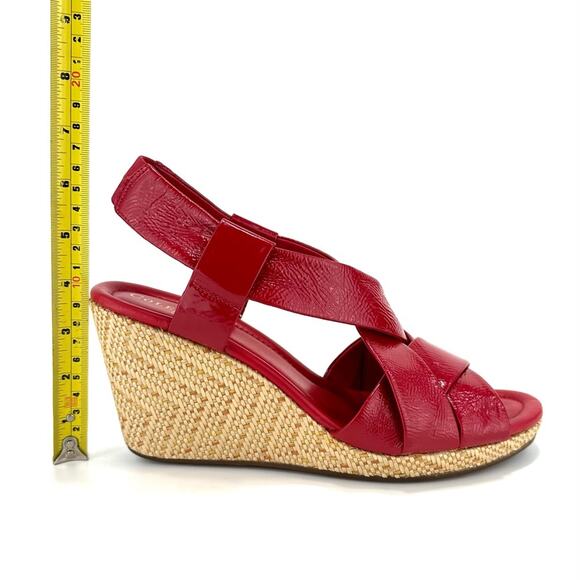 Cole Haan Platform Wedge Sandal Size 9.5 Red Leather Beige Jute Sling Back Comfy - Picture 8 of 16
